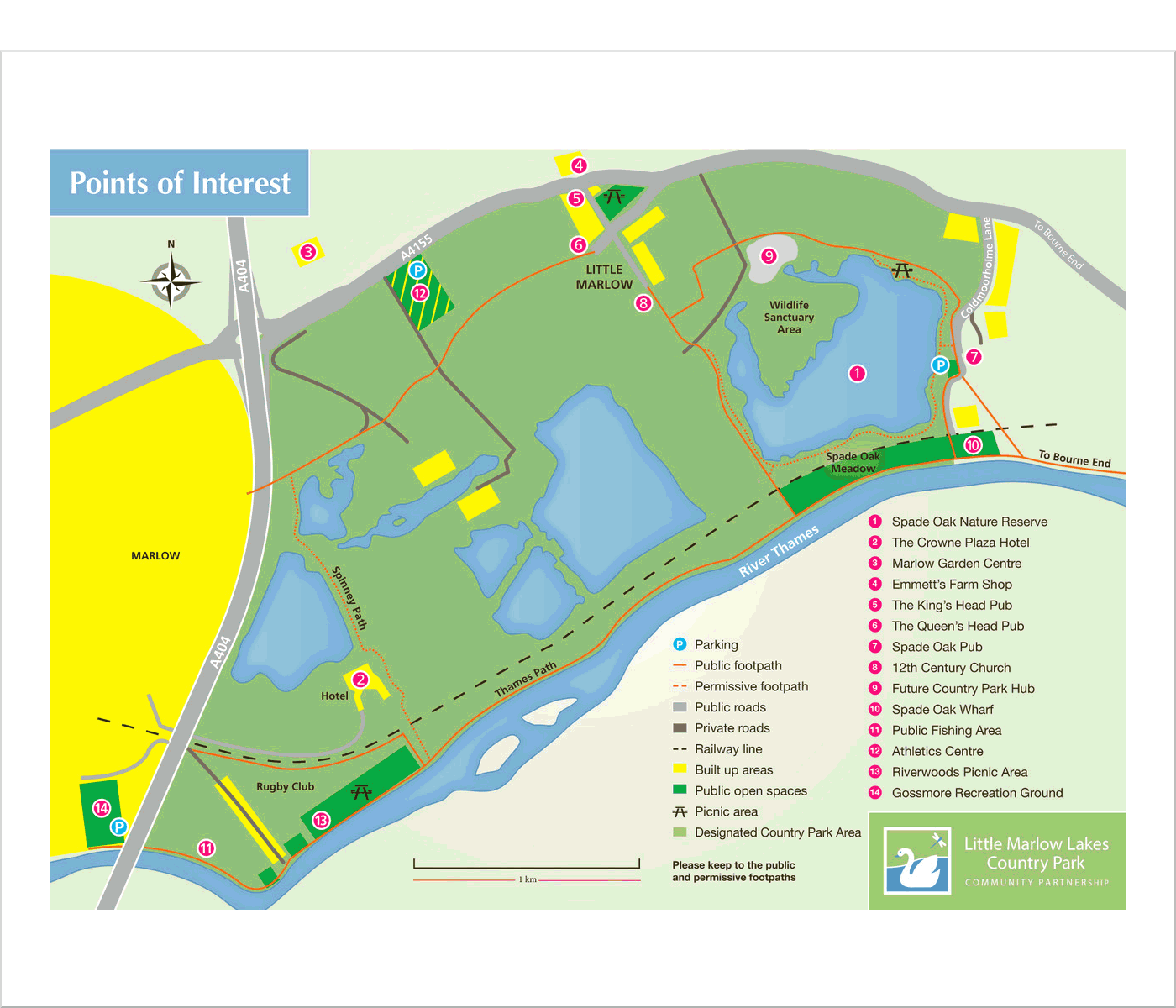 Map of Little Marlow Lakes points of interest